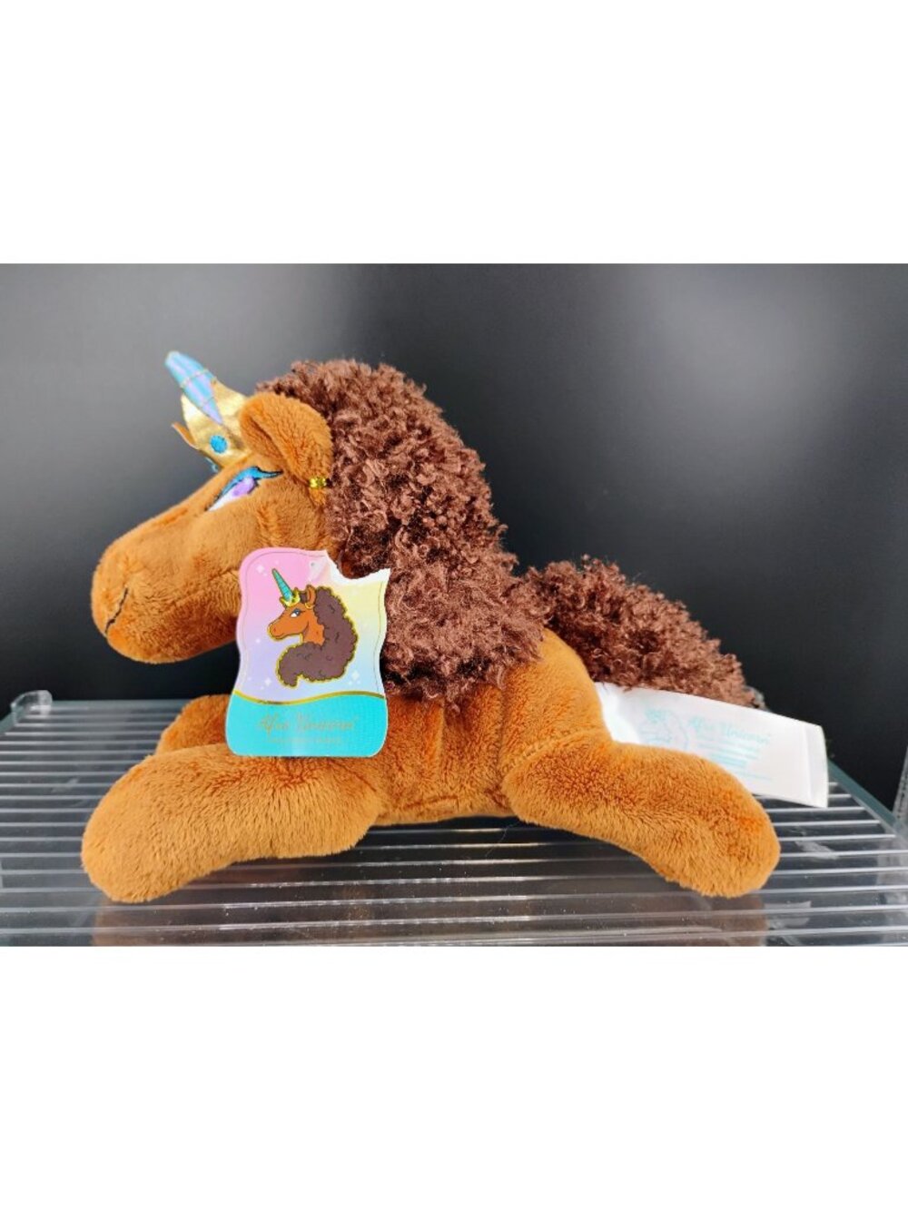 Afro Unicorn Brown Plush Toy With Curls Crown & Horn Design